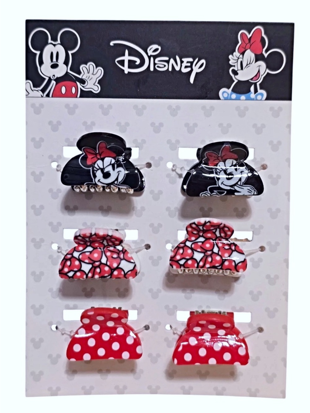 🆕 Disney Minnie Mouse Black & Red Polka Dot Kids Hair Clips - 6 Pack